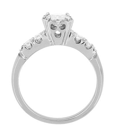 Mid Century Vintage Style 3/4 Carat Diamond Engagement Ring in 14 Karat White Gold - Item: R728WD-LC - Image: 4