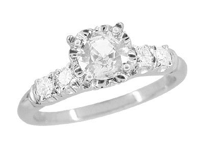 Mid Century Vintage Style 3/4 Carat Diamond Engagement Ring in 14 Karat White Gold - Item: R728WD-LC - Image: 2