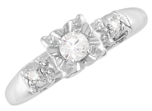 Berlan 1940's Estate Diamond Engagement Ring in 14 Karat White Gold - Item: R731 - Image: 3