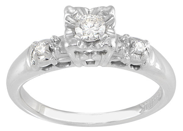 Berlan 1940's Estate Diamond Engagement Ring in 14 Karat White Gold - Item: R731 - Image: 2