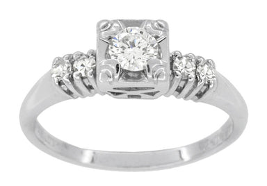 Noelle 1950's Mid Century Modern Fishtail Box Illusion Vintage Diamond Engagement Ring in 14K White Gold - alternate view