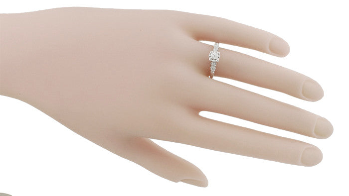 1950's Geometric 5 Diamond Square Illusion Halo Vintage Engagement Ring in 14 Karat White Gold - Item: R736 - Image: 3