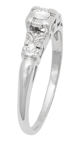 Davis Art Deco Filigree Illusion Vintage Diamond Engagement Ring in 14 Karat White Gold - Item: R740 - Image: 3