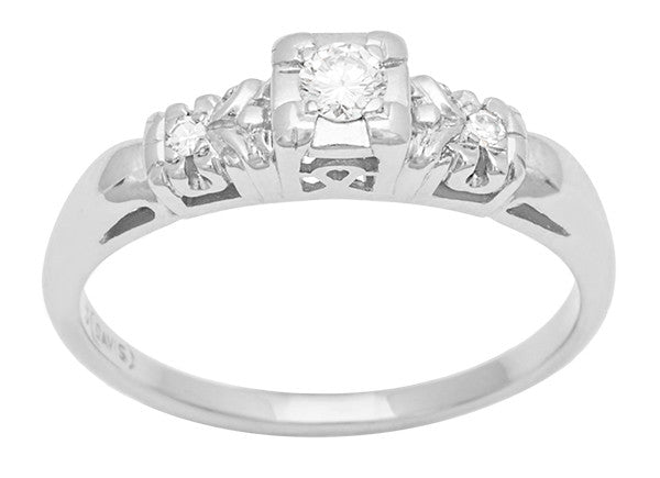 Davis Art Deco Filigree Illusion Vintage Diamond Engagement Ring in 14 Karat White Gold - Item: R740 - Image: 2