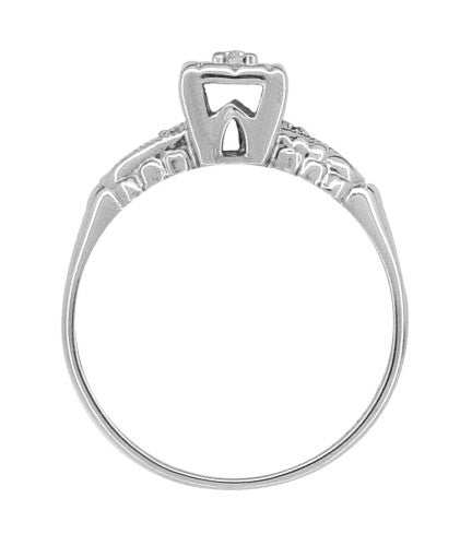 Retro Moderne Scrolls and Clover Vintage Diamond Engagement Ring in 14 Karat White Gold - Item: R746 - Image: 2