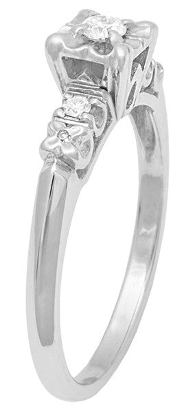 Jessa 1950's Retro Moderne Estate Diamond Engagement Ring in 14 Karat White Gold - Item: R754 - Image: 3