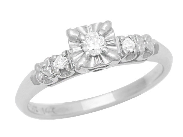 Jessa 1950's Retro Moderne Estate Diamond Engagement Ring in 14 Karat White Gold - Item: R754 - Image: 2