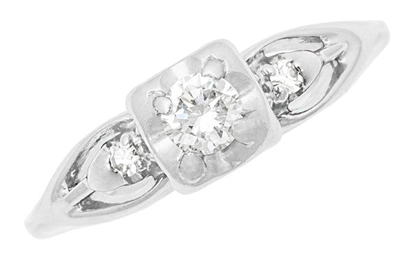 Clare 1940's Filigree Retro Moderne Vintage Diamond Engagement Ring in 14 Karat White Gold - Item: R7611 - Image: 4