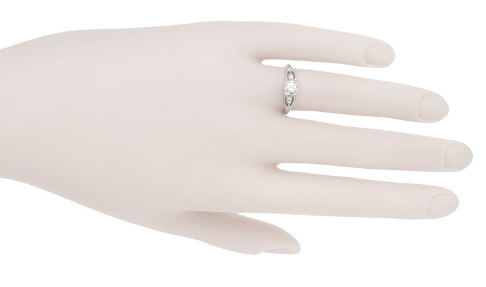 Clare 1940's Filigree Retro Moderne Vintage Diamond Engagement Ring in 14 Karat White Gold - Item: R7611 - Image: 6