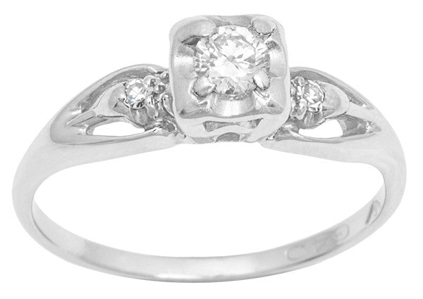 1940's Illusion Setting Retro Moderne Filigree Vintage Diamond Engagement Ring in 14 Karat White Gold - Clare - R7611