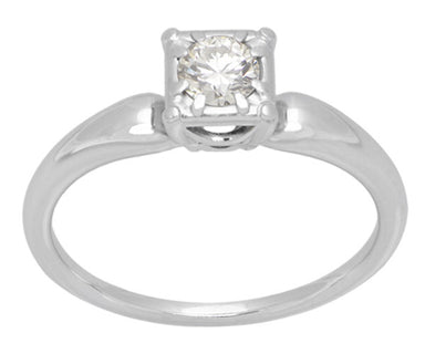 Charlota 1950's Retro Moderne Vintage Solitaire Diamond Engagement Ring in 18 Karat White Gold - alternate view