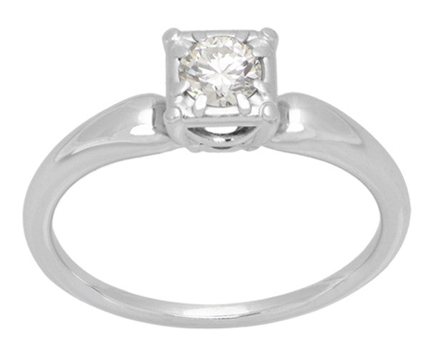 Charlota 1950's Retro Moderne Vintage Solitaire Diamond Engagement Ring in 18 Karat White Gold - Item: R764 - Image: 2