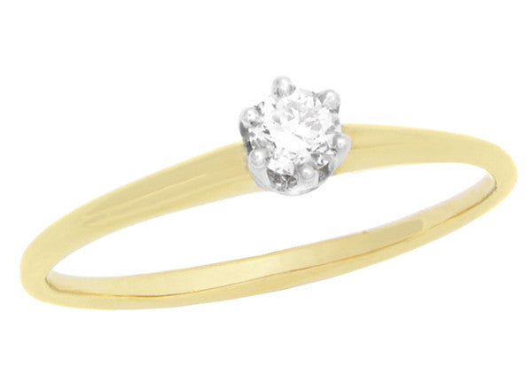 Vintage 1960's Old European Cut Solitaire Diamond Engagement Ring in 14K Two Tone Gold | 0.18 Carat