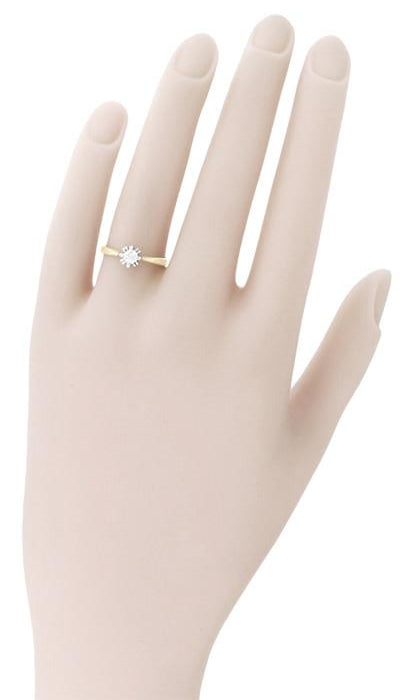 Mid Century Modern Retro Starburst Vintage Two Tone Diamond Engagement Ring in 14K White and Yellow Gold - Item: R778 - Image: 5