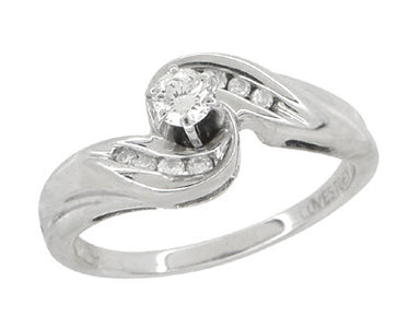 Secret Hearts Diamond Twist Engagement Ring in 14 Karat White Gold - Circa 1980's - alternate view