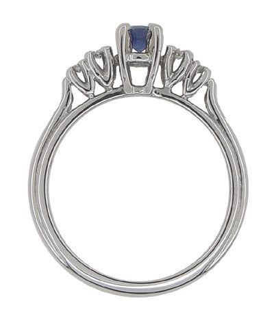 Blue Sapphire and Diamond Vintage Ring in 18 Karat White Gold - Item: R789 - Image: 2