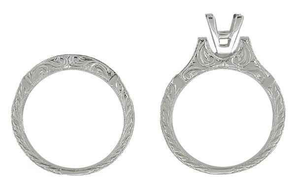 Art Deco Scrolls 1 Carat Princess Cut Diamond Engagement Ring Setting and Wedding Ring in Platinum - Item: R798P - Image: 5