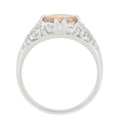 Morganite Oval East West Filigree Edwardian Engagement Ring in 14 Karat White Gold - Item: R799M - Image: 4