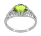East to West Oval Peridot Filigree Edwardian Engagement Ring in 14 Karat White Gold