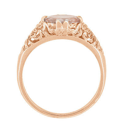 Edwardian Filigree East West Oval Morganite Engagement Ring in 14 Karat Rose Gold ( Pink Gold ) - Item: R799RM - Image: 4