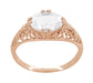 Edwardian Oval White Sapphire Filigree Engagement Ring in 14 Karat Rose Gold ( Pink Gold )