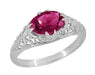 Edwardian Oval Rubellite Tourmaline Filigree East West Antique Ring in 14K White Gold - R799WPT