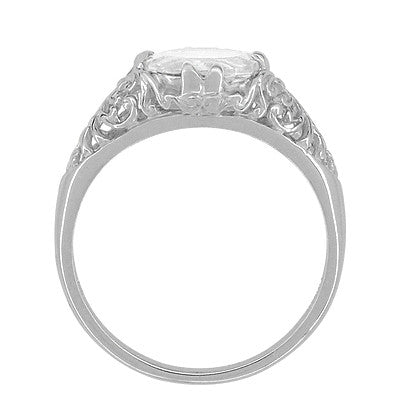 East West White Sapphire Filigree Edwardian Engagement Ring in 14 Karat White Gold - Item: R799WWS - Image: 3