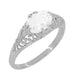Edwardian Oval White Topaz Antique Style Filigree Engagement Ring in 14 Karat White Gold