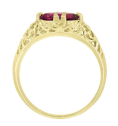 Yellow Gold Edwardian Oval Rubellite Tourmaline Filigree Engagement Ring - October Birthstone - Item: R799YPT - Image: 5