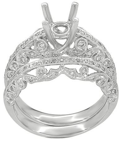 Borola 3/4 Carat Diamond Engagement Ring Setting and Wedding Ring in 18 Karat White Gold - Item: R811 - Image: 2