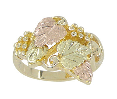 Black Hills Gold Leaves Ring in 10 Karat Green Pink and Yellow Gold - Item: R826 - Image: 2