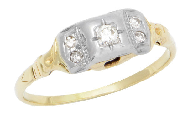 Art Deco Mixed Metals Addison Antique Engraved Diamond Engagement Ring in 14 Karat Two Tone Gold