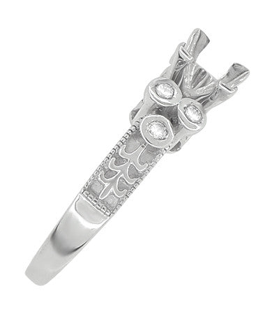 Art Deco Fleur De Lis Princess Cut 1 Carat Diamond Engagement Ring Setting in 14 Karat White Gold - Item: R8411 - Image: 6