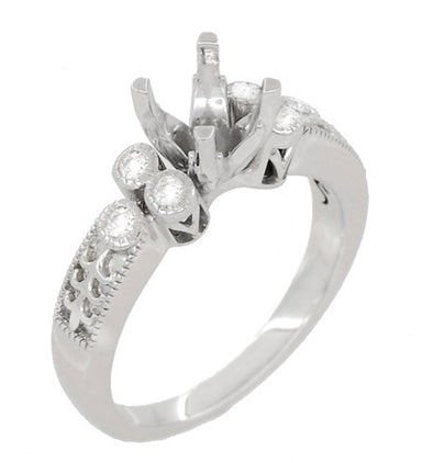 Vintage Engraved Fleur De Lis Design Engagement Ring Mounting for a 1 Carat Diamond in 14 Karat White Gold - alternate view