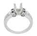 Art Deco Side Sapphires and Diamonds 1 Carat Engagement Ring Mounting with Engraved Fleur De Lis in 14 Karat White Gold for a 6mm to 6.5mm Stone