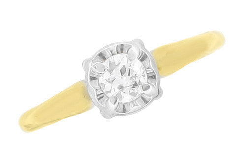 Vintage 1950's Solitaire Old European Cut Diamond Engagement Ring in Two Tone White and Yellow 14K Gold - Item: R844 - Image: 2