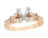 Art Deco Rose Gold Vintage Ring Semimount for Square Diamond with Butterfiles on Sides - R850PR75R