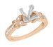14 Karat Rose Gold Art Deco Filigree Twin Butterflies 3/4 Carat Princess Cut Diamond Semimount Engagement Ring