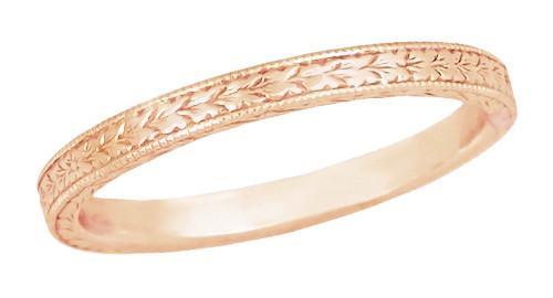 Art Deco Engraved Wheat Wedding Band in 14 Karat Rose ( Pink ) Gold - Item: R858RND - Image: 3