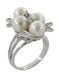 Vintage Pearl and Diamond Retro Moderne Cluster Cocktail Ring in 14 Karat White Gold
