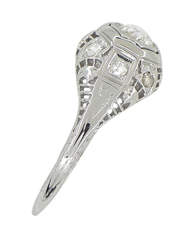 Art Deco Antique Diamond Filigree Engagement Ring in 18 Karat White Gold - alternate view