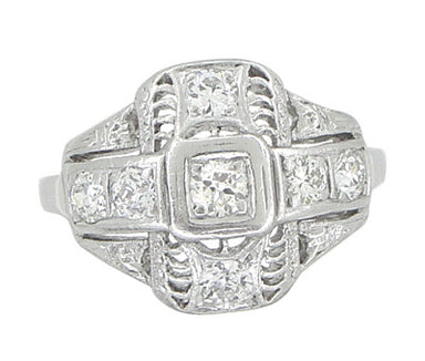 Platinum Art Deco Filigree Cross Diamond Antique Engagement Ring - alternate view