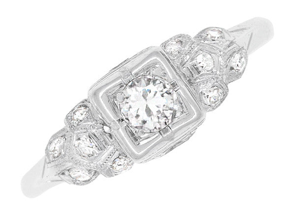 Chesney Art Deco Filigree Vintage Diamond Engagement Ring in 18 Karat White Gold - Item: R868 - Image: 4