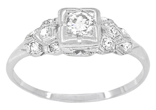 Chesney Art Deco Filigree Vintage Diamond Engagement Ring in 18 Karat White Gold - Item: R868 - Image: 2
