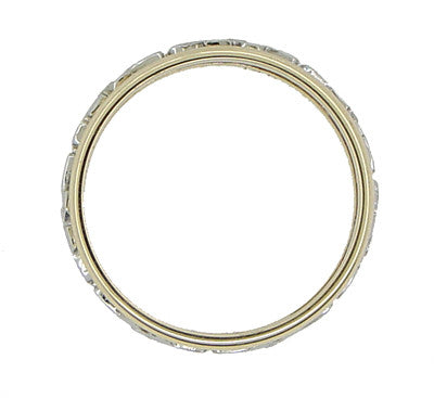 Antique Floral Filigree Wedding Ring in 14 and 18 Karat White & Yellow Gold - Size 6 - Item: R877 - Image: 3