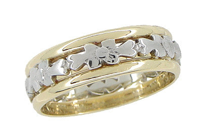 Antique Floral Filigree Wedding Ring in 14 and 18 Karat White & Yellow Gold - Size 6 - Item: R877 - Image: 2