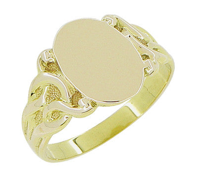 Art Nouveau Sculptured Vines Oval Signet Ring in 14 Karat Yellow Gold - Item: R878Y - Image: 3