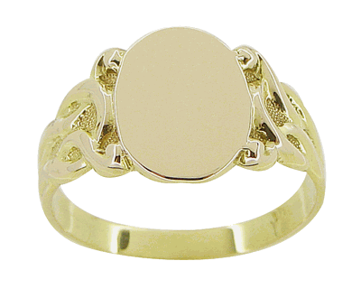 Art Nouveau Sculptured Vines Oval Signet Ring in 14 Karat Yellow Gold - Item: R878Y - Image: 2