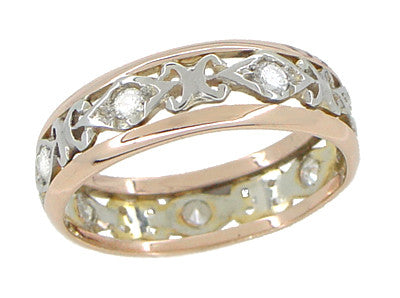 Buckland Filigree Diamond Antique Wedding Ring in 14 Rose ( Pink ) and White Gold - Size 6 1/2