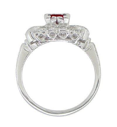 Ruby and Diamond Art Deco 18 Karat White Gold Shield Engagement Ring - Item: R880 - Image: 4